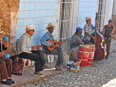 Group of musicians performing on the street in Cuba