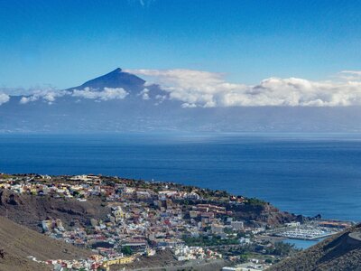 Mount Teide on Tenerife viewed from above San Sebastian, La Gomera, Canary Islands