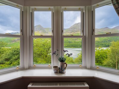 Window view of Buttermere Valley from bedroom of Hassness House, Lake District