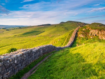 Roman Wall near Caw Gap Hadrian's Wall, World Heritage Site in Northumberland National Park