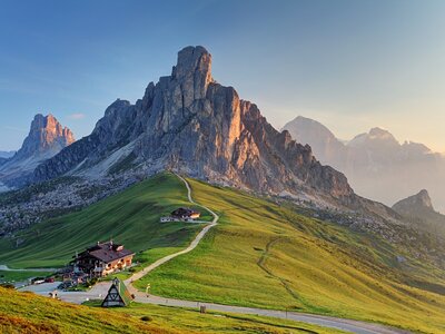 Rocky spires and mountains of the Dolomites in Italy