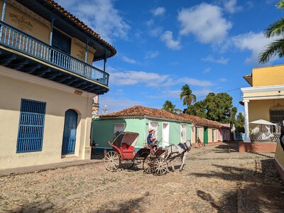 Man driving a horse and cart on a cobbled street in Trinidad, Cuba