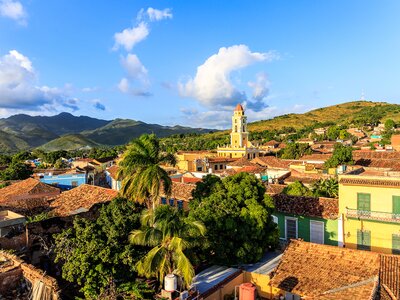 View across the rooftops of Trinidad, Cuba, to the mountains beyond