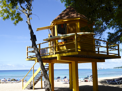 Lifeguard hut on beach in Barbados, North America