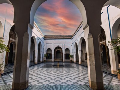 Beautiful tiled courtyard within Bahia Palace, Marrakech, Morocco