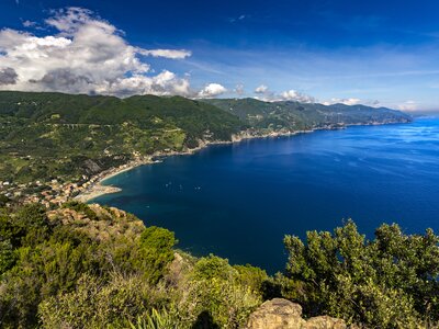 Cinque Terre Punta Mesco viewpoint of five villages from Monterosso to Riomaggiore, Italy