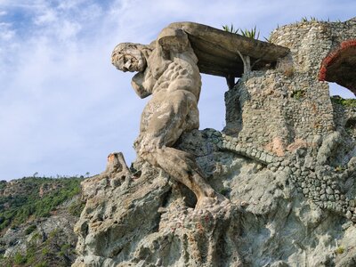 Promenade of Monterosso, the giant statue, Liguria Italy