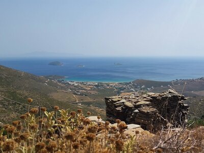 Coastal view on hiking trail walk from Batsi to Gavrio, Greece