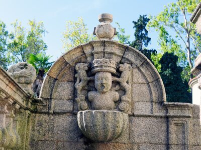 Stone water fountain Palace of Marinan garden, La Coruna, Galicia, Spain