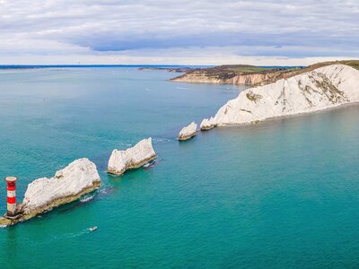 Aerial view of The Needles Isle during daytime, Isle of Wight, UK