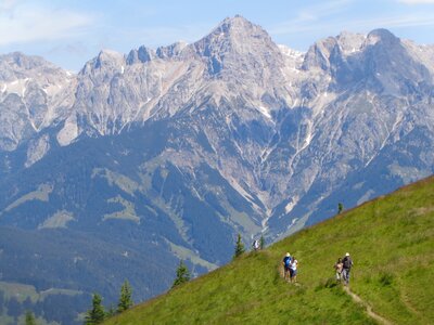 Ramble Worldwide walking group hiking mountainside, Maria Alm, Salzburgerland Alps, Austria 