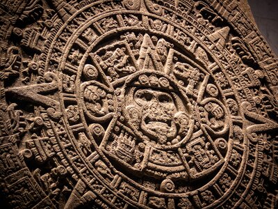 Ancient intricately detailed stone carving, National Museum in Mexico City