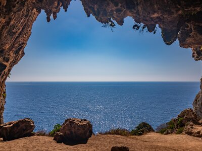 Cipolliane caves, on the rocky cliff of Salento, Gagliano del Capo, Italy
