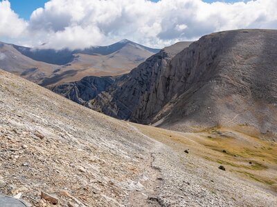 Mountainous hiking trail leading to Mount Olympus, Greece