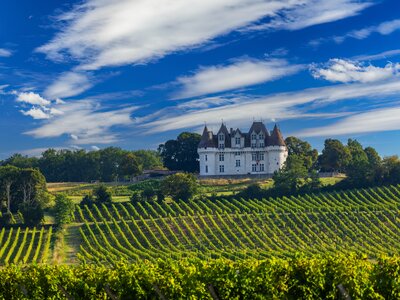 Chateau Monbazillac Monbazillac castle with vineyards, Aquitaine, France