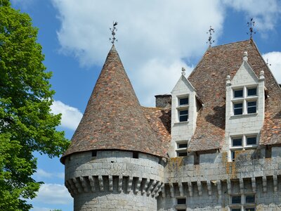 Close up of medieval architecture of Monbazillac castle, France