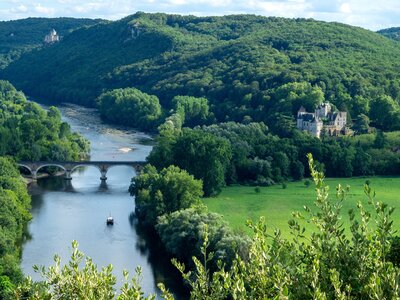 High view of the river in Dordogne, France