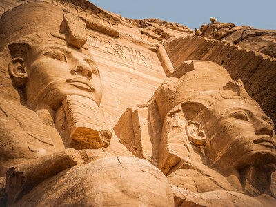 Abu Simbel temple monument close-up of faces, Egypt