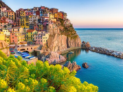 Stacked houses of a village along the Cinque Terre, Italy